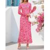 imageZESICA Womens Long Sleeve Floral Bodycon Dress 2025 Fall Fashion Ruched Mesh Wedding Guest Cocktail Party Maxi DressesFloral Rose