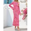 imageZESICA Womens Long Sleeve Floral Bodycon Dress 2025 Fall Fashion Ruched Mesh Wedding Guest Cocktail Party Maxi DressesFloral Rose