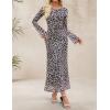 imageZESICA Womens Long Sleeve Floral Bodycon Dress 2025 Fall Fashion Ruched Mesh Wedding Guest Cocktail Party Maxi DressesLeopard
