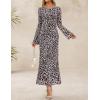 imageZESICA Womens Long Sleeve Floral Bodycon Dress 2025 Fall Fashion Ruched Mesh Wedding Guest Cocktail Party Maxi DressesLeopard