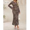 imageZESICA Womens Long Sleeve Floral Bodycon Dress 2025 Fall Fashion Ruched Mesh Wedding Guest Cocktail Party Maxi DressesLeopard Brown