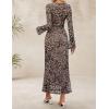 imageZESICA Womens Long Sleeve Floral Bodycon Dress 2025 Fall Fashion Ruched Mesh Wedding Guest Cocktail Party Maxi DressesLeopard Brown
