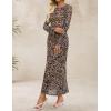 imageZESICA Womens Long Sleeve Floral Bodycon Dress 2025 Fall Fashion Ruched Mesh Wedding Guest Cocktail Party Maxi DressesLeopard Brown