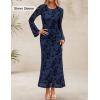imageZESICA Womens Long Sleeve Floral Bodycon Dress 2025 Fall Fashion Ruched Mesh Wedding Guest Cocktail Party Maxi DressesNavy