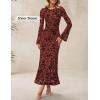 imageZESICA Womens Long Sleeve Floral Bodycon Dress 2025 Fall Fashion Ruched Mesh Wedding Guest Cocktail Party Maxi DressesRust