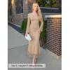 imageZESICA Womens Long Sleeve Floral Bodycon Dress 2025 Fall Fashion Ruched Mesh Wedding Guest Cocktail Party Maxi DressesSolid Apricot