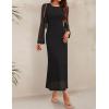 imageZESICA Womens Long Sleeve Floral Bodycon Dress 2025 Fall Fashion Ruched Mesh Wedding Guest Cocktail Party Maxi DressesSolid Black