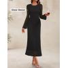 imageZESICA Womens Long Sleeve Floral Bodycon Dress 2025 Fall Fashion Ruched Mesh Wedding Guest Cocktail Party Maxi DressesSolid Black