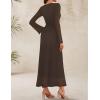 imageZESICA Womens Long Sleeve Floral Bodycon Dress 2025 Fall Fashion Ruched Mesh Wedding Guest Cocktail Party Maxi DressesSolid Coffee