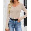 imageZESICA Womens Long Sleeve Lace V Neck Fall Shirts Slim Fit Going Out Tops Ribbed Knit Dressy Business Casual BlousesApricot
