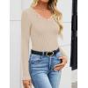 imageZESICA Womens Long Sleeve Lace V Neck Fall Shirts Slim Fit Going Out Tops Ribbed Knit Dressy Business Casual BlousesApricot