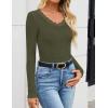 imageZESICA Womens Long Sleeve Lace V Neck Fall Shirts Slim Fit Going Out Tops Ribbed Knit Dressy Business Casual BlousesArmy Green
