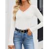 imageZESICA Womens Long Sleeve Lace V Neck Fall Shirts Slim Fit Going Out Tops Ribbed Knit Dressy Business Casual BlousesWhite