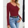 imageZESICA Womens Long Sleeve Lace V Neck Fall Shirts Slim Fit Going Out Tops Ribbed Knit Dressy Business Casual BlousesWine Red