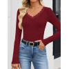 imageZESICA Womens Long Sleeve Lace V Neck Fall Shirts Slim Fit Going Out Tops Ribbed Knit Dressy Business Casual BlousesWine Red