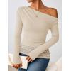imageZESICA Womens Long Sleeve Off Shoulder Tops Fall 2025 Casual Boat Neck Lace Slim Fit Going Out Y2k Shirts BlousesApricot