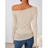 imageZESICA Womens Long Sleeve Off Shoulder Tops Fall 2025 Casual Boat Neck Lace Slim Fit Going Out Y2k Shirts BlousesApricot