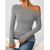 imageZESICA Womens Long Sleeve Off Shoulder Tops Fall 2025 Casual Boat Neck Lace Slim Fit Going Out Y2k Shirts BlousesGrey