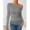 imageZESICA Womens Long Sleeve Off Shoulder Tops Fall 2025 Casual Boat Neck Lace Slim Fit Going Out Y2k Shirts BlousesGrey