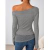 imageZESICA Womens Long Sleeve Off Shoulder Tops Fall 2025 Casual Boat Neck Lace Slim Fit Going Out Y2k Shirts BlousesGrey
