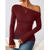 imageZESICA Womens Long Sleeve Off Shoulder Tops Fall 2025 Casual Boat Neck Lace Slim Fit Going Out Y2k Shirts BlousesWine
