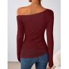 imageZESICA Womens Long Sleeve Off Shoulder Tops Fall 2025 Casual Boat Neck Lace Slim Fit Going Out Y2k Shirts BlousesWine