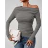 imageZESICA Womens Off Shoulder Long Sleeve Tops 2025 Fall Casual Boat Neck Ruched Slim Fit Going Out Y2k Shirts BlousesGrey