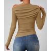 imageZESICA Womens Off Shoulder Long Sleeve Tops 2025 Fall Casual Boat Neck Ruched Slim Fit Going Out Y2k Shirts BlousesKhaki