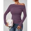 imageZESICA Womens Off Shoulder Long Sleeve Tops 2025 Fall Casual Boat Neck Ruched Slim Fit Going Out Y2k Shirts BlousesPurple