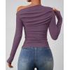 imageZESICA Womens Off Shoulder Long Sleeve Tops 2025 Fall Casual Boat Neck Ruched Slim Fit Going Out Y2k Shirts BlousesPurple