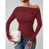 imageZESICA Womens Off Shoulder Long Sleeve Tops 2025 Fall Casual Boat Neck Ruched Slim Fit Going Out Y2k Shirts BlousesRed