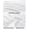 imageZESICA Womens Off Shoulder Long Sleeve Tops 2025 Fall Casual Boat Neck Ruched Slim Fit Going Out Y2k Shirts BlousesWhite