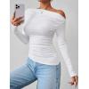 imageZESICA Womens Off Shoulder Long Sleeve Tops 2025 Fall Casual Boat Neck Ruched Slim Fit Going Out Y2k Shirts BlousesWhite