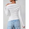imageZESICA Womens Off Shoulder Long Sleeve Tops 2025 Fall Casual Boat Neck Ruched Slim Fit Going Out Y2k Shirts BlousesWhite