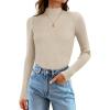 imageZESICA Womens 2025 Fall Long Sleeve Turtleneck T Shirt Ribbed Knit Sweater Slim Fit Basic Casual Tee TopsAlmond
