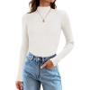 imageZESICA Womens 2025 Fall Long Sleeve Turtleneck T Shirt Ribbed Knit Sweater Slim Fit Basic Casual Tee TopsWhite