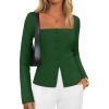 imageZESICA Womens Fall Square Neck Blazers 2025 Casual Long Sleeve Button Up Work Business Fitted Blazer JacketsGreen