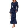 imageZESICA Womens Long Sleeve Floral Bodycon Dress 2025 Fall Fashion Ruched Mesh Wedding Guest Cocktail Party Maxi DressesNavy