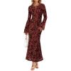 imageZESICA Womens Long Sleeve Floral Bodycon Dress 2025 Fall Fashion Ruched Mesh Wedding Guest Cocktail Party Maxi DressesRust