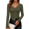 imageZESICA Womens Long Sleeve Lace V Neck Fall Shirts Slim Fit Going Out Tops Ribbed Knit Dressy Business Casual BlousesArmy Green