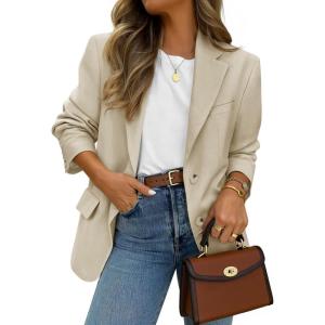 imageZESICA Womens Blazers 2025 Fall Business Casual Long Sleeve Collar Open Front Suit Work Jackets Blazer with PocketsApricot