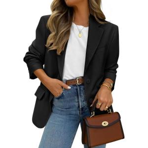 imageZESICA Womens Blazers 2025 Fall Business Casual Long Sleeve Collar Open Front Suit Work Jackets Blazer with PocketsBlack