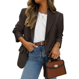 imageZESICA Womens Blazers 2025 Fall Business Casual Long Sleeve Collar Open Front Suit Work Jackets Blazer with PocketsCoffee