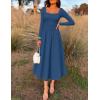 imageZESICA Fall Dresses for Women 2025 Elegant Classy Square Neck Long Sleeve Flowy Wedding Guest Party Midi DressDusty Blue