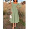imageZESICA Fall Dresses for Women 2025 Elegant Classy Square Neck Long Sleeve Flowy Wedding Guest Party Midi DressLight Green