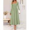 imageZESICA Fall Dresses for Women 2025 Elegant Classy Square Neck Long Sleeve Flowy Wedding Guest Party Midi DressLight Green