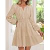 imageZESICA Long Sleeve V Neck Mini Dresses for Women 2025 Fall High Waist Ruffle Pleated A Line Cocktail Party Short DressApricot