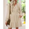 imageZESICA Long Sleeve V Neck Mini Dresses for Women 2025 Fall High Waist Ruffle Pleated A Line Cocktail Party Short DressApricot
