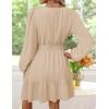 imageZESICA Long Sleeve V Neck Mini Dresses for Women 2025 Fall High Waist Ruffle Pleated A Line Cocktail Party Short DressApricot