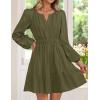 imageZESICA Long Sleeve V Neck Mini Dresses for Women 2025 Fall High Waist Ruffle Pleated A Line Cocktail Party Short DressArmygreen
